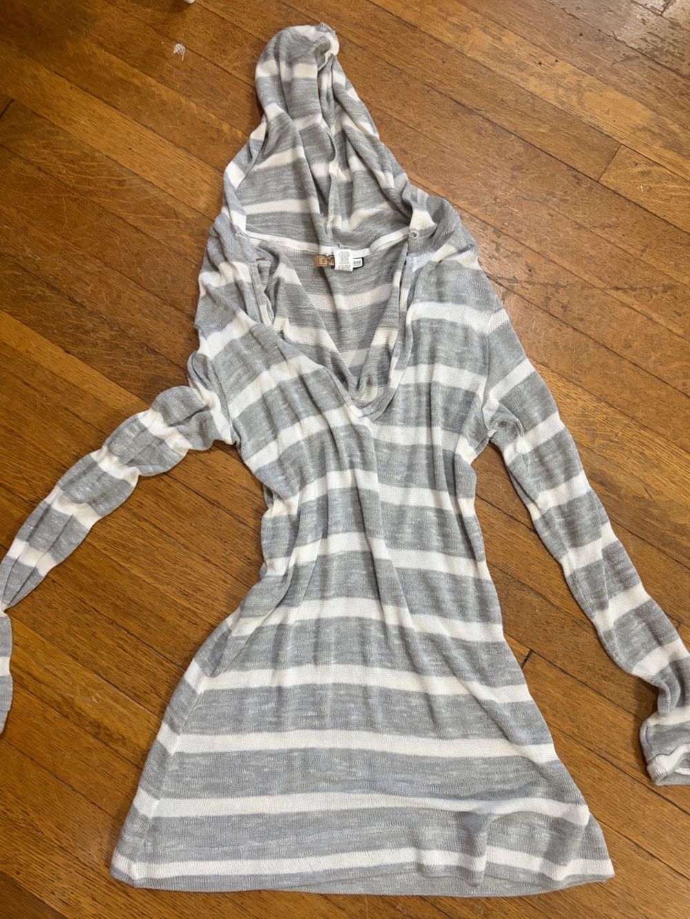 Blanca Line Gray and White Striped Hooded Tunic